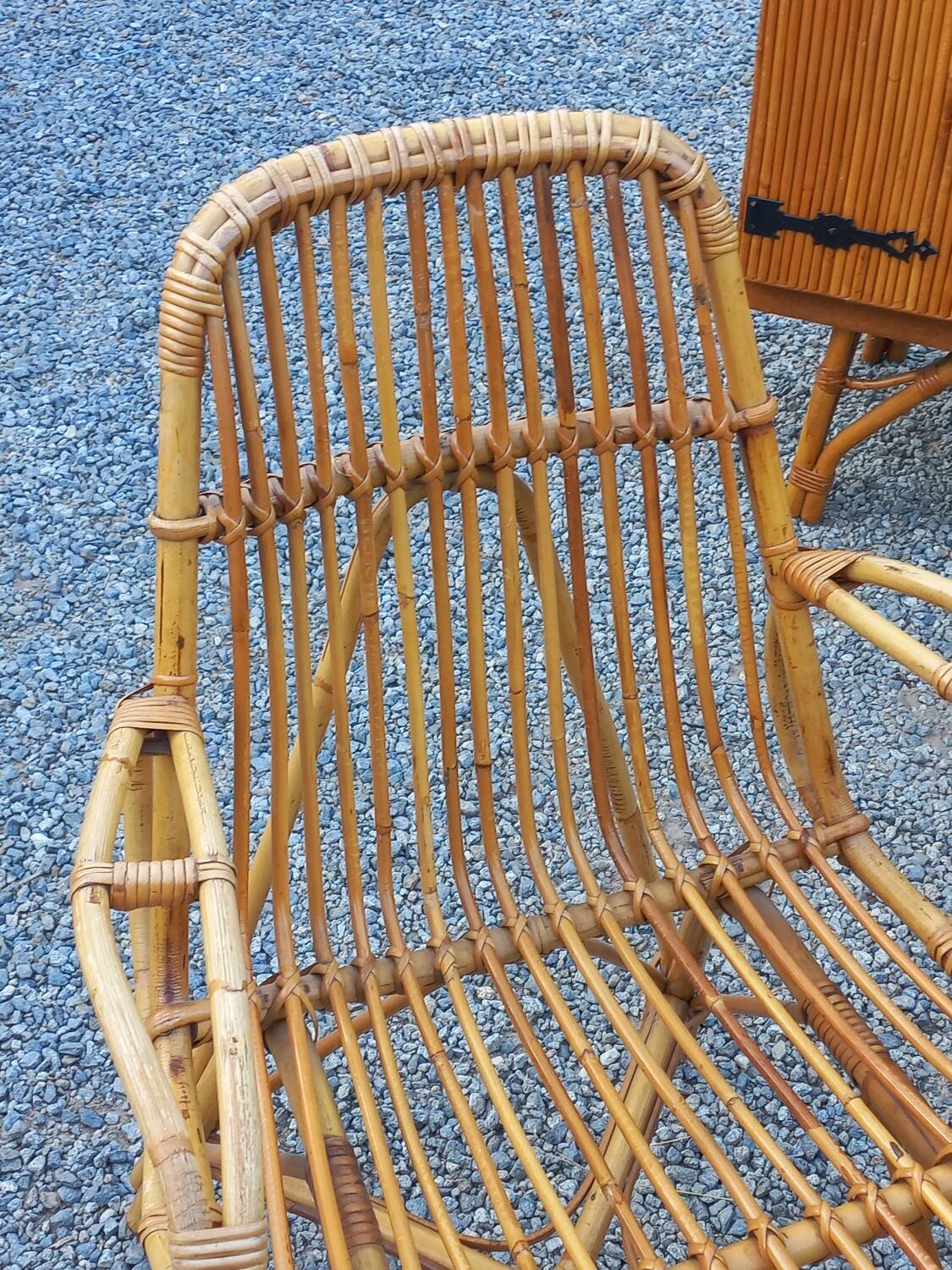 Vintage dining room attributed to Audoux and Minet in bamboo and rattan