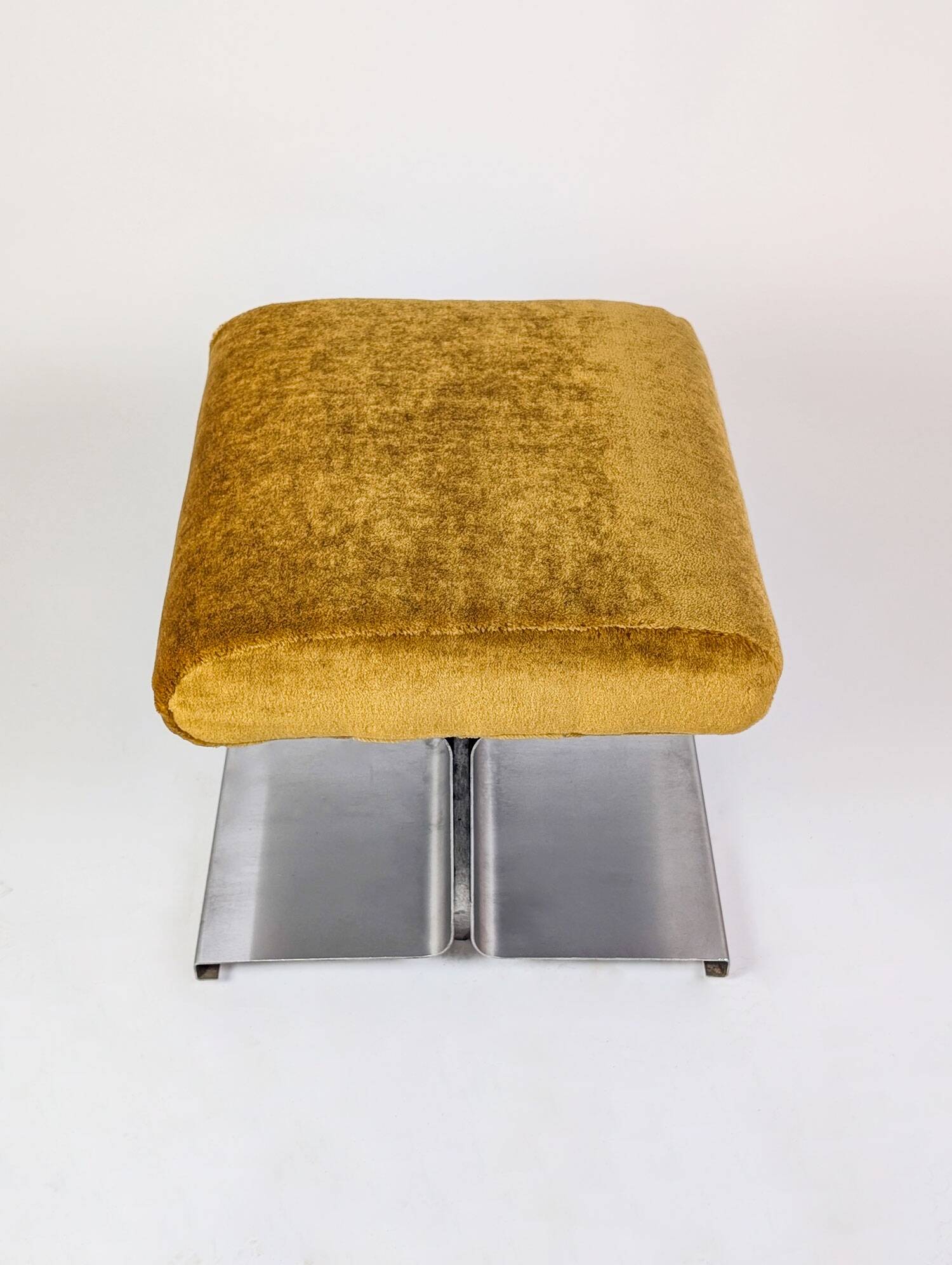 Stainless steel coffee table and stool, by the Roche Bobois design office, 1970