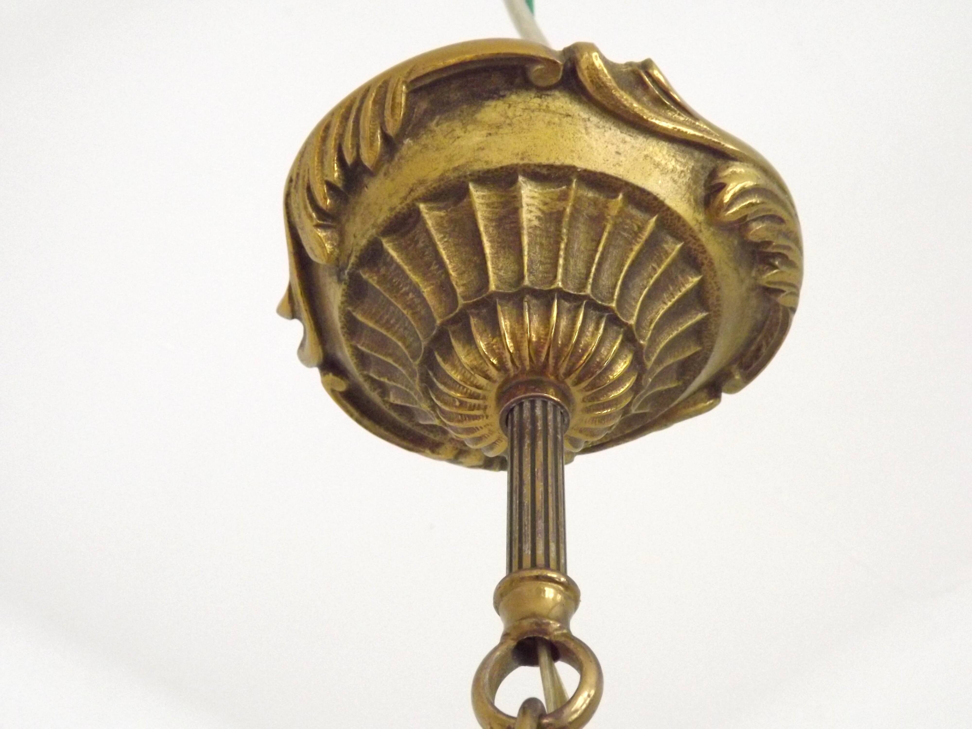 French Art Nouveau Bronze 6 Light Chandelier with Scroll Arms and Leaf Details 5583