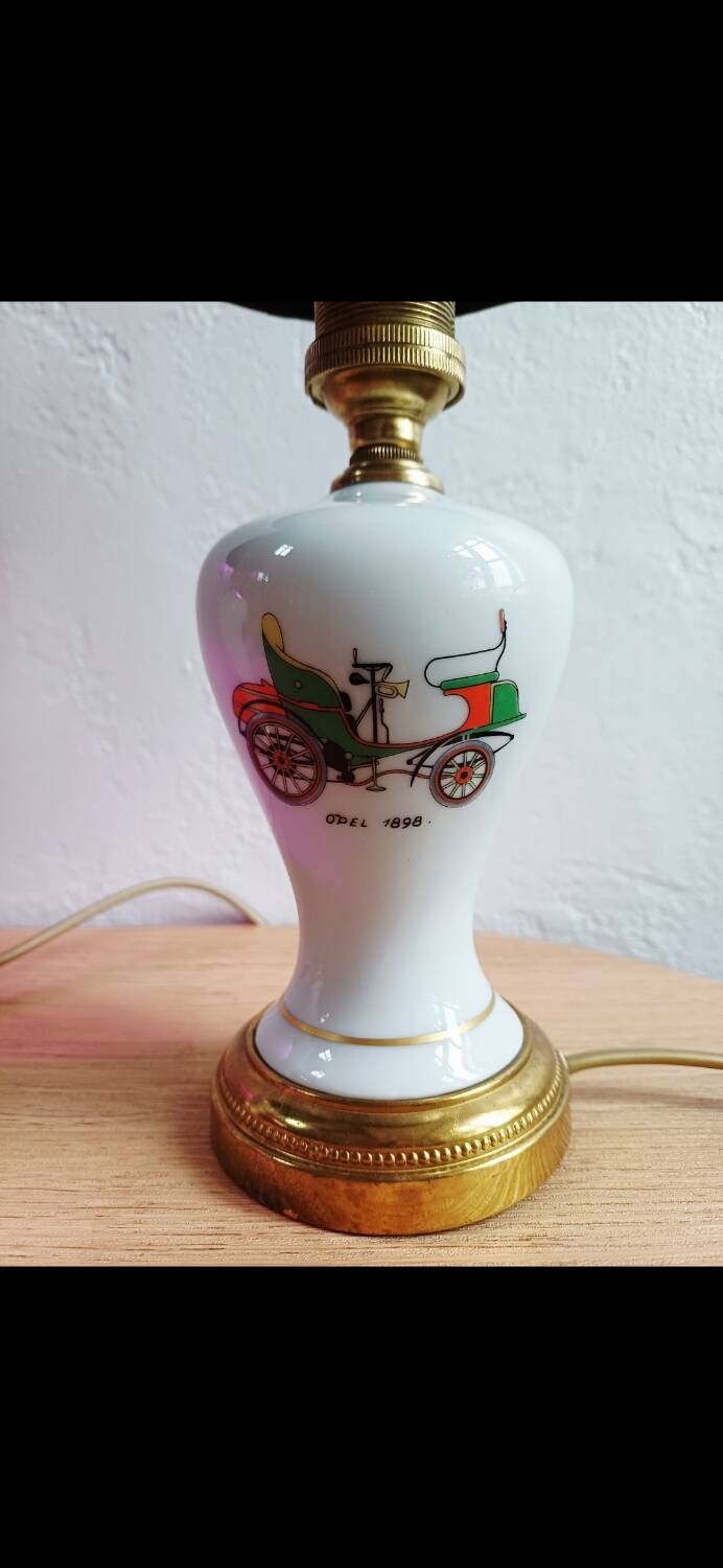 Pair of mid-century porcelain brass bedside lamps, 50s/60s