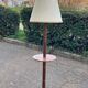 Art Deco floor lamp with wooden shelf and beige lampshade
