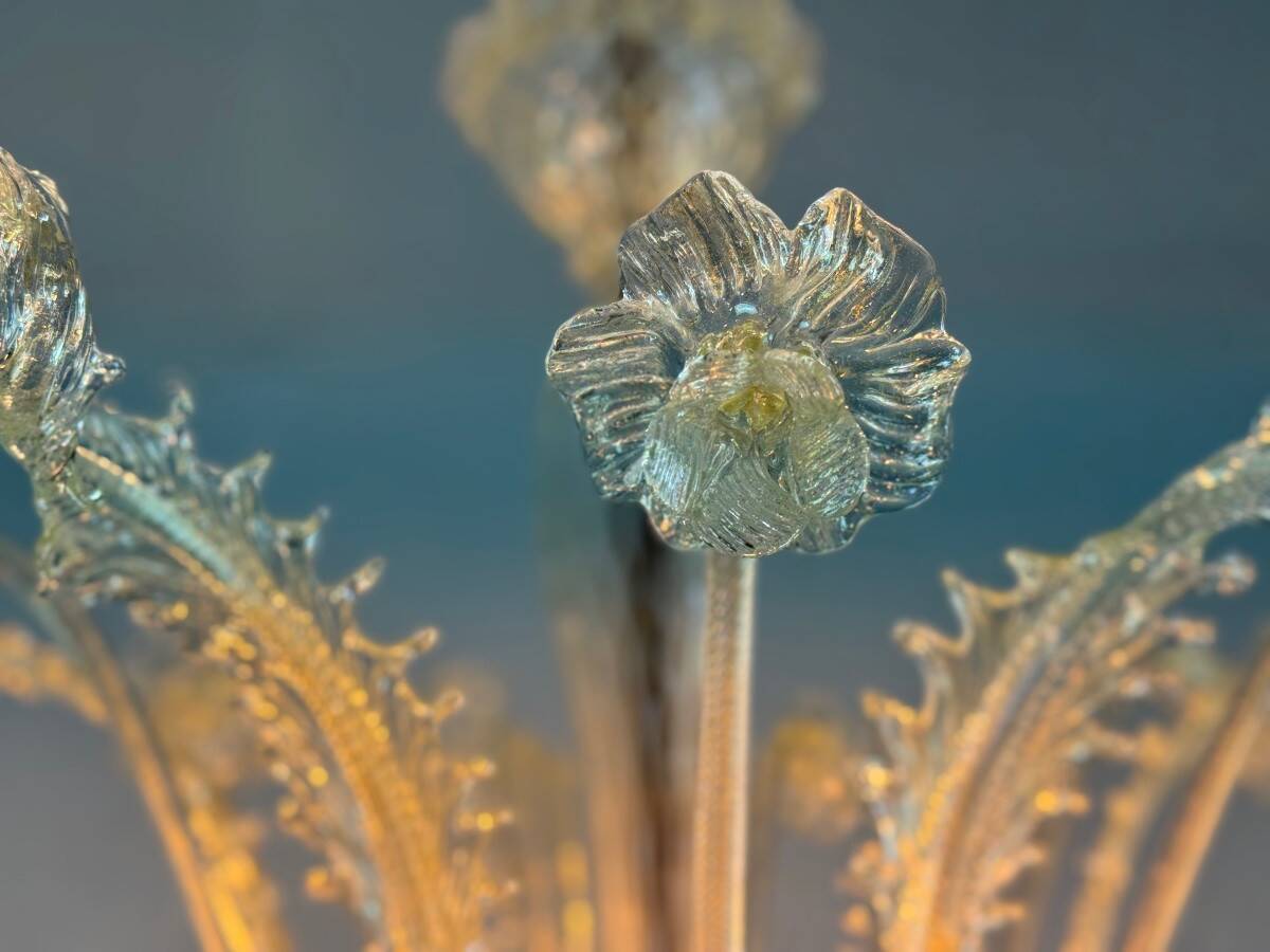 Venetian chandelier in gilded Murano glass, 6 light arms circa 1940