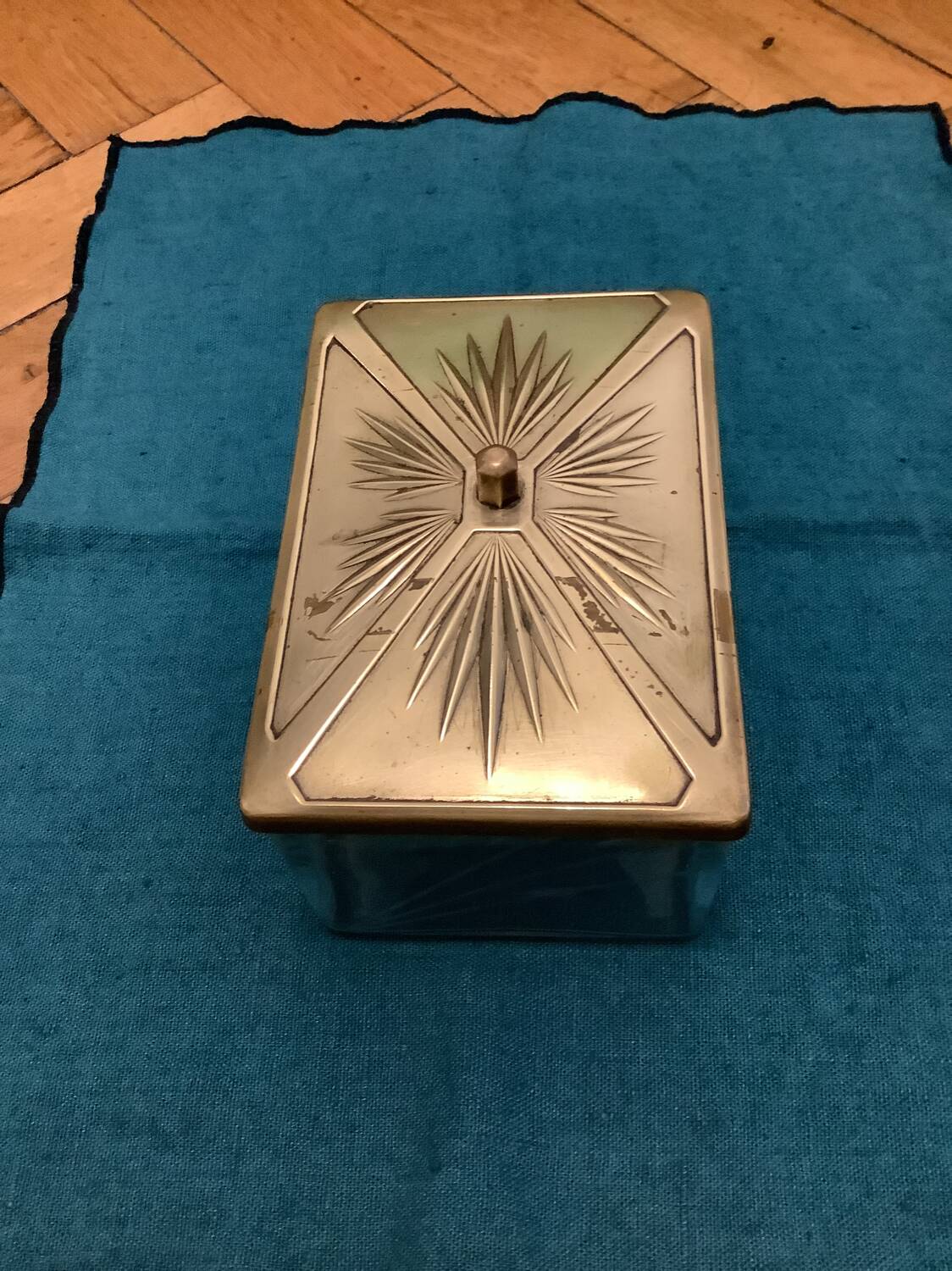 Vintage Art Deco Brass Butter Dish on Tray