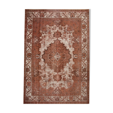 Overdyed handmade persian rust brown wool area rug - 241x342cm