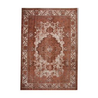 Overdyed handmade persian rust brown wool area rug - 241x342cm
