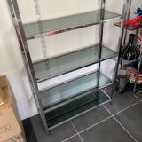 Display bookshelf modular wall shelf glass and chrome vintage 1970s