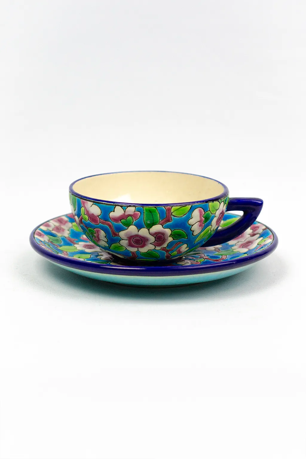 Cup and saucer "apple blossom" D188, Longwy enamels, 1930
