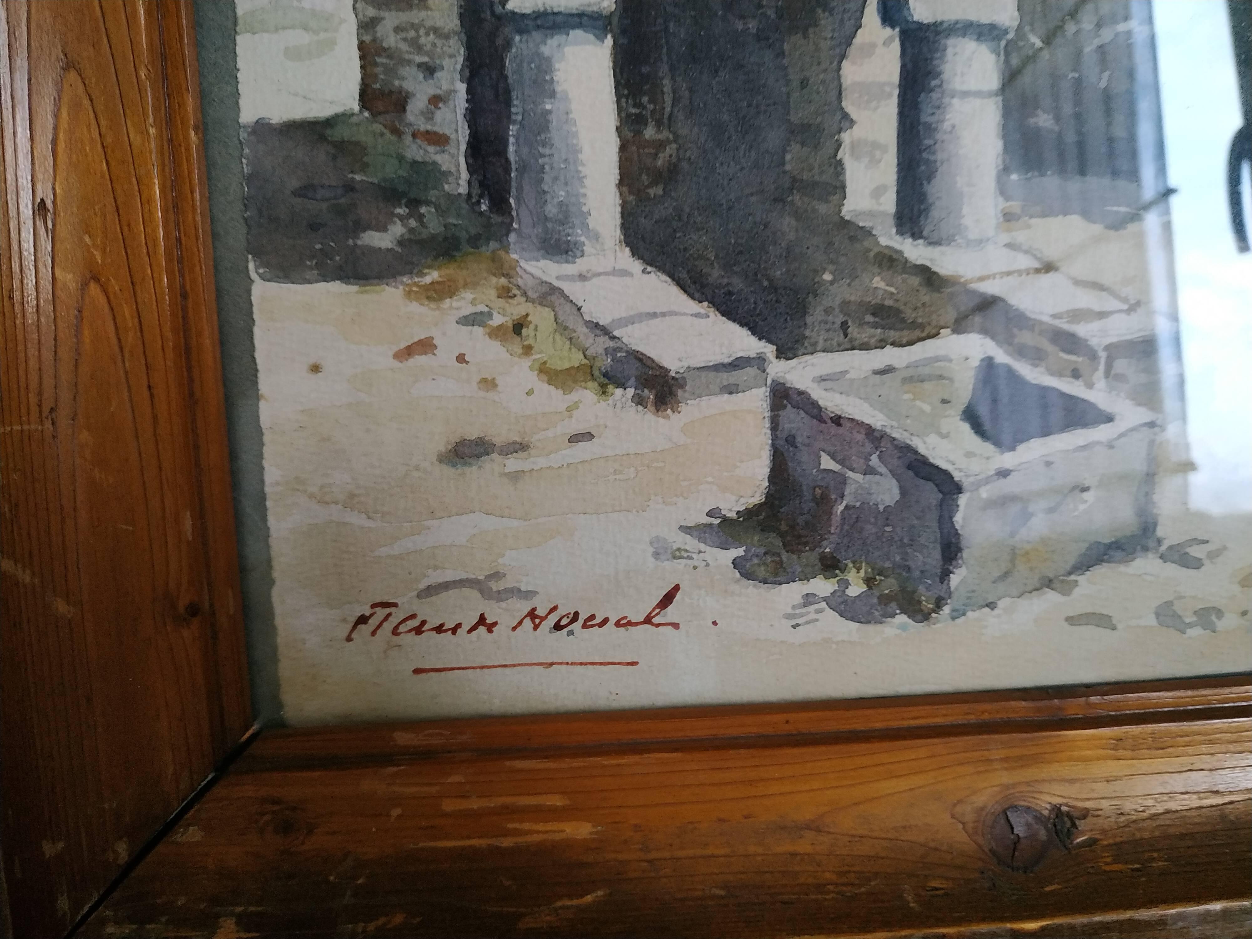 Watercolor "the Breton fountain" by Claude Houal