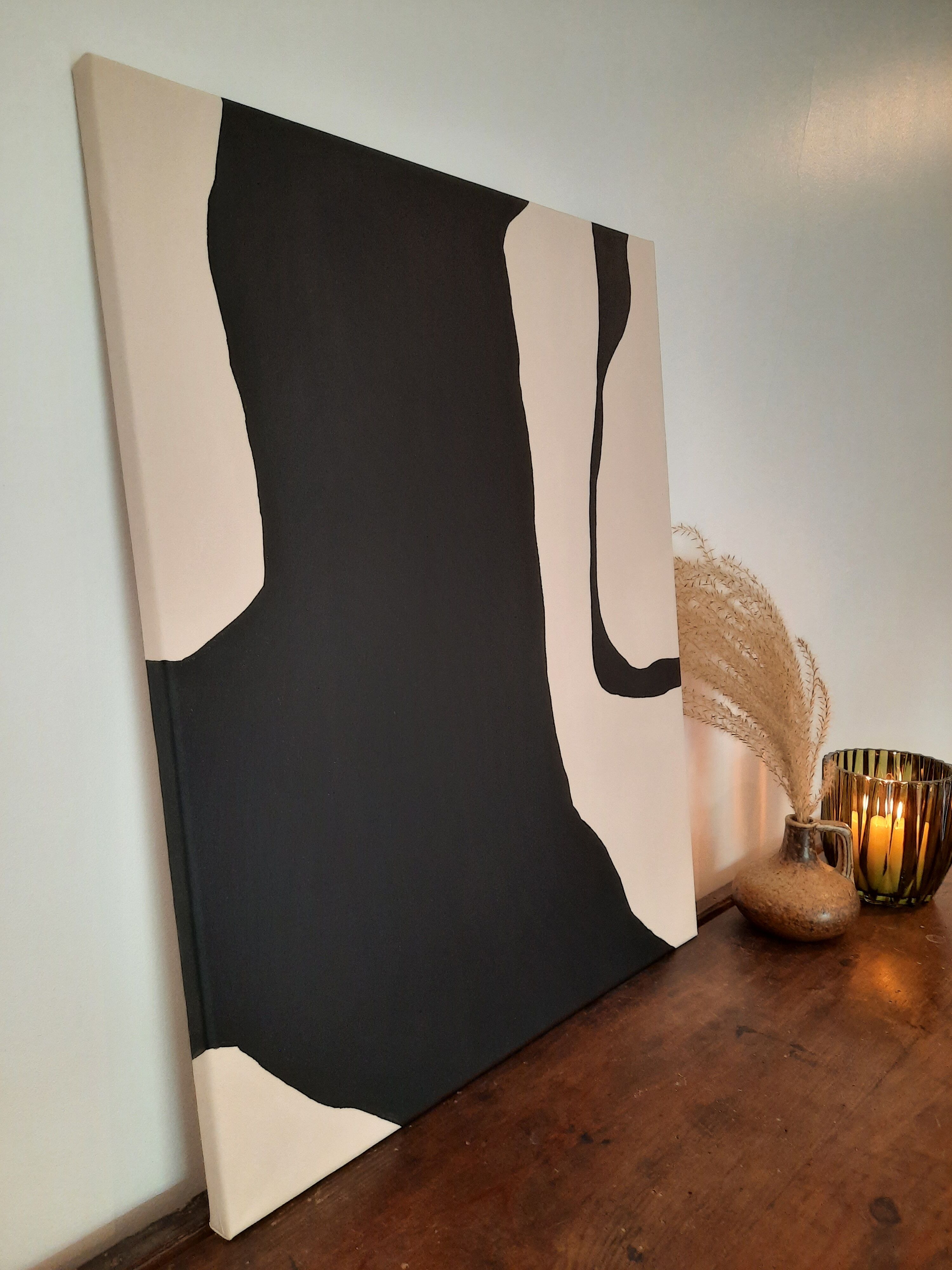 Beige and black abstract painting
