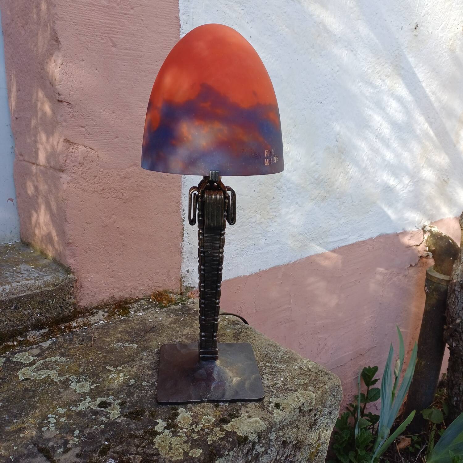 Art Deco Mushroom Lamp Obus glass paste Muller, wrought iron