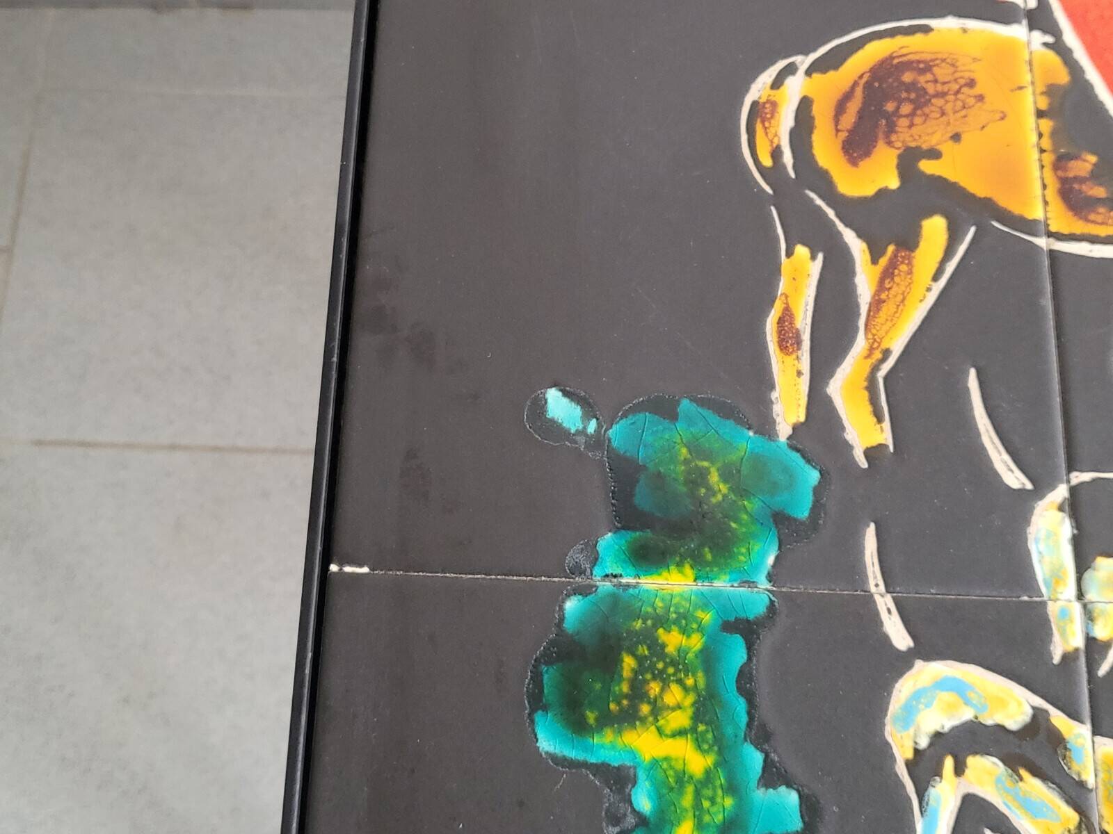 Vintage 1950 coffee table side table ceramic & metal hunting