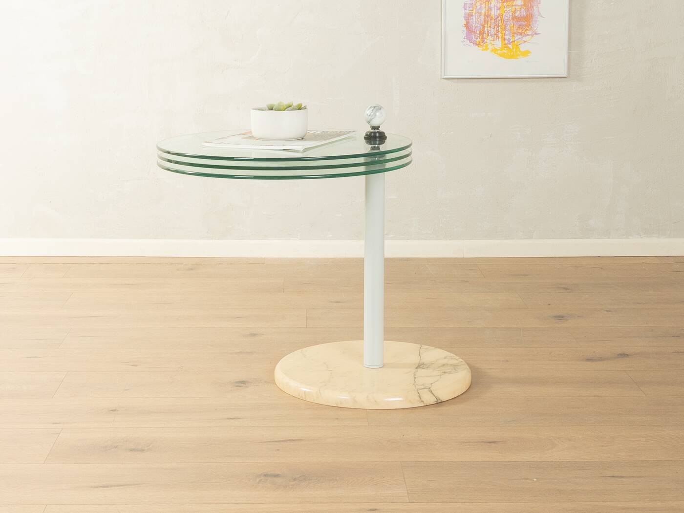 Sculptural side table from the 1980s with swiveling glass plates and a solid marble base