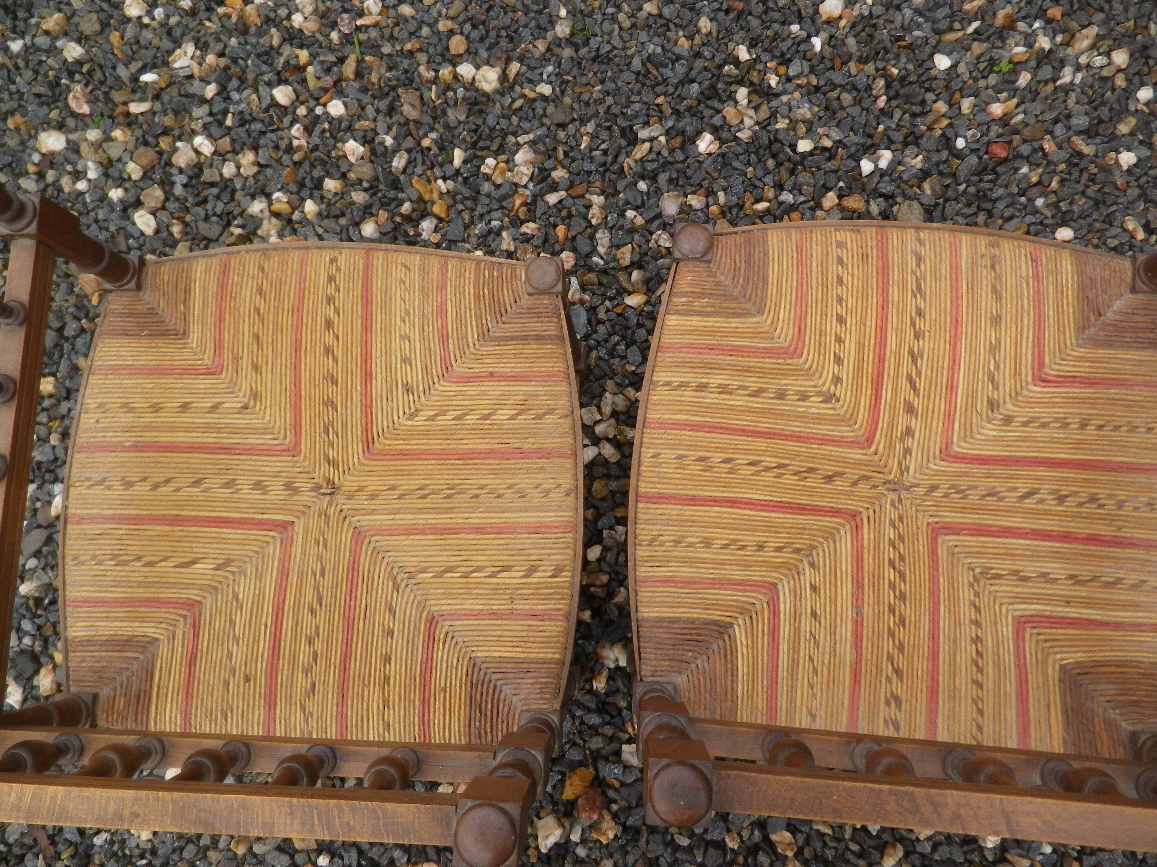 Set of straw-seated corner chairs