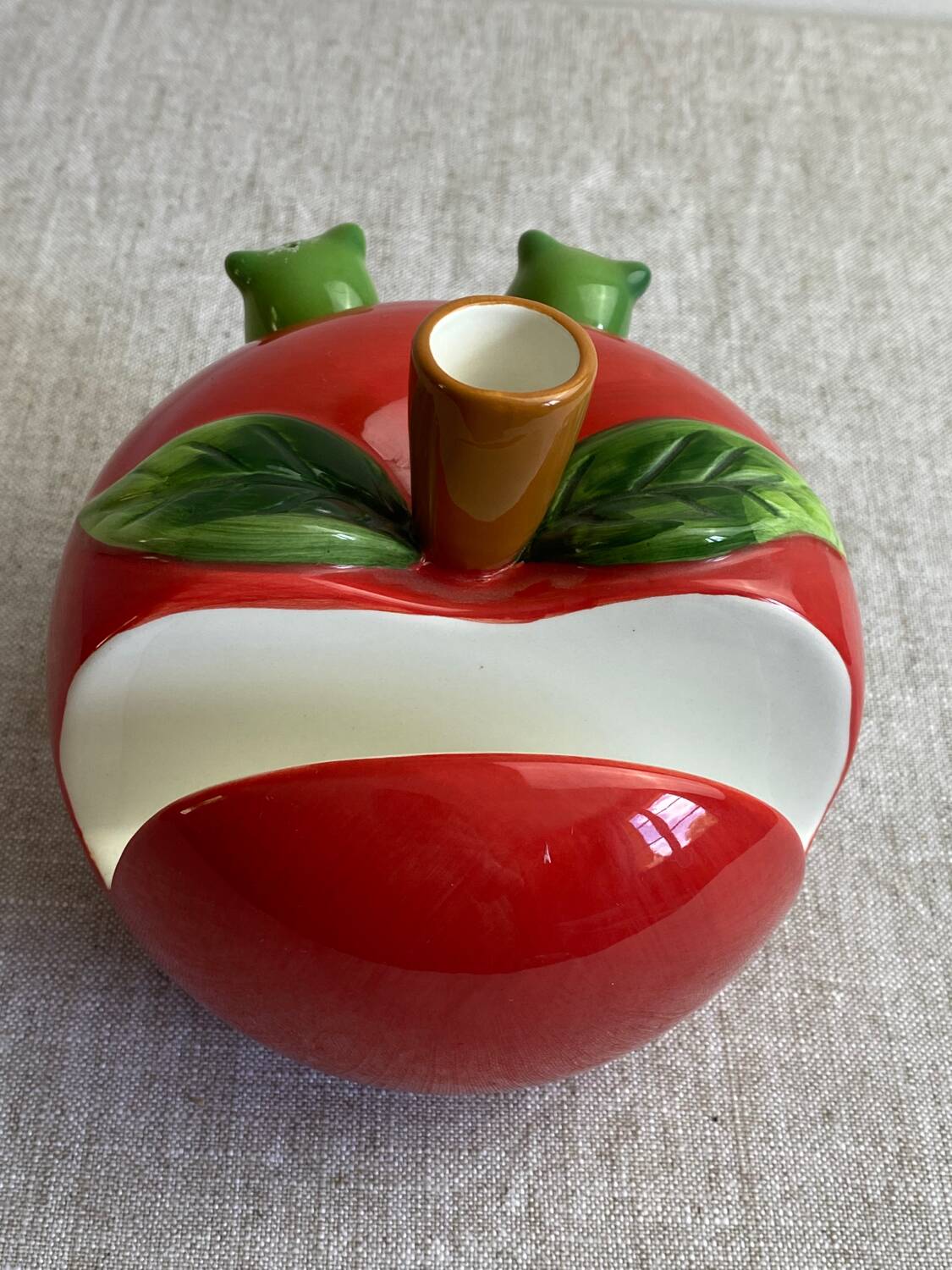 Kitsch apple ceramic napkin, salt, pepper holder