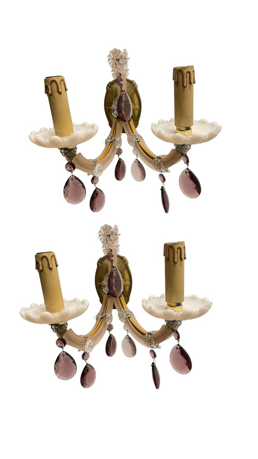 Pink Opaline Glass Sconces Set of 2