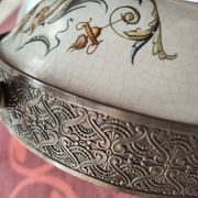 Lustre bronze, cuivre et faïence style gien