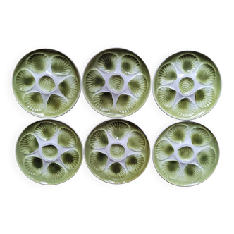 Set of 6 green oyster plates