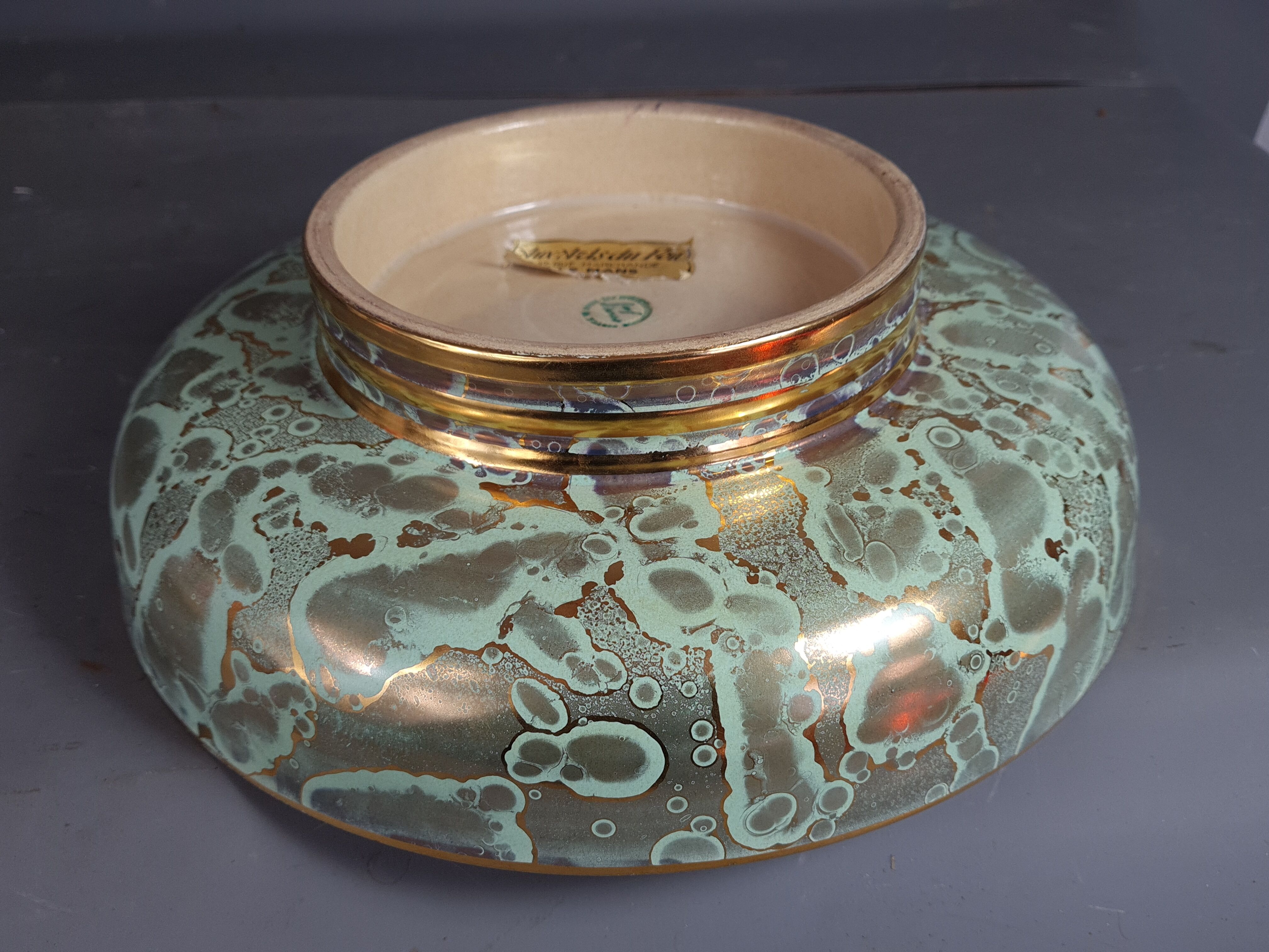 Celadon green porcelain cut Ateliers de Sèvres J. Mazeaud J. Faverot 26 cm sb