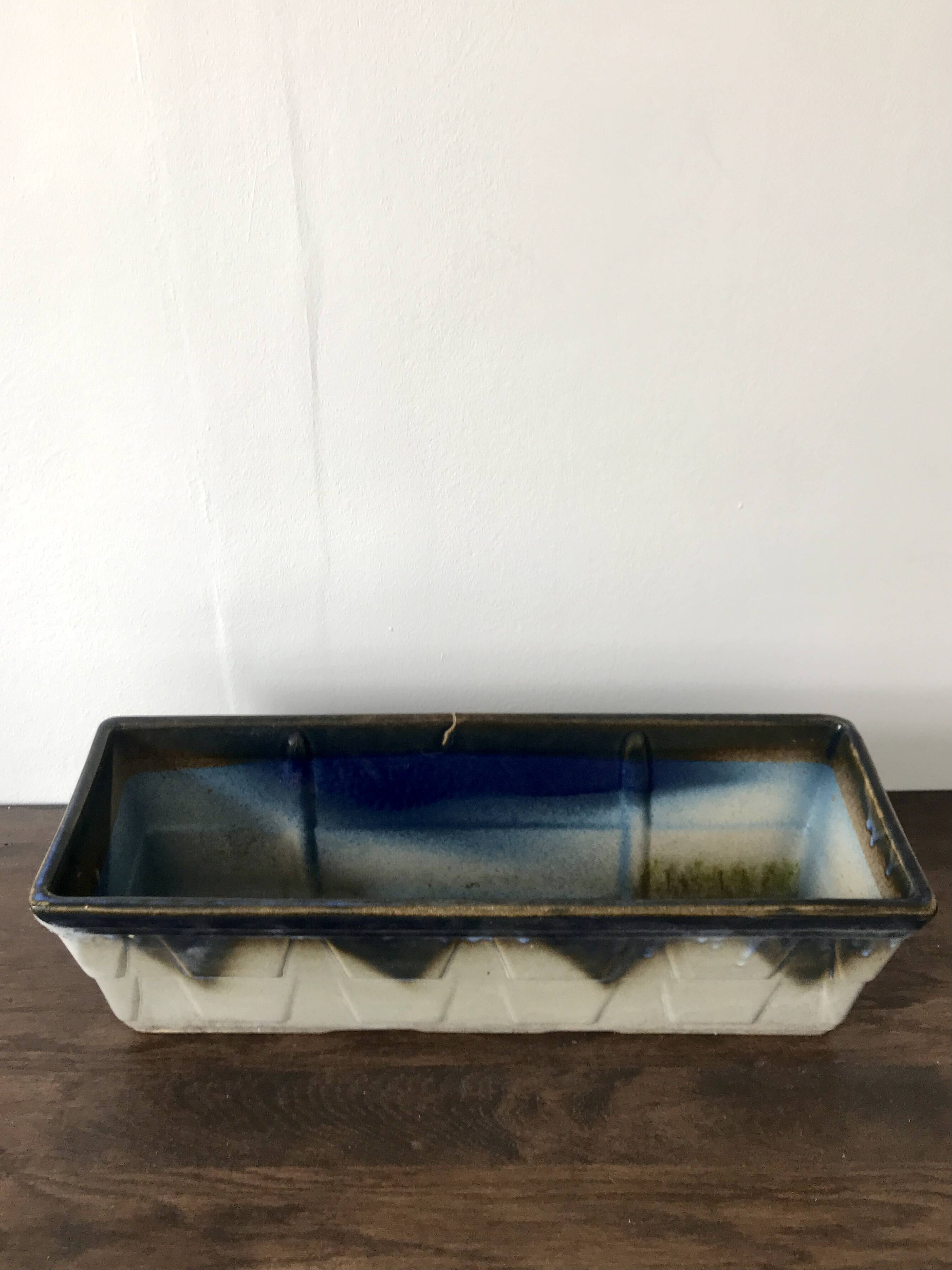 West Germany style blue ceramic planter or pot holder