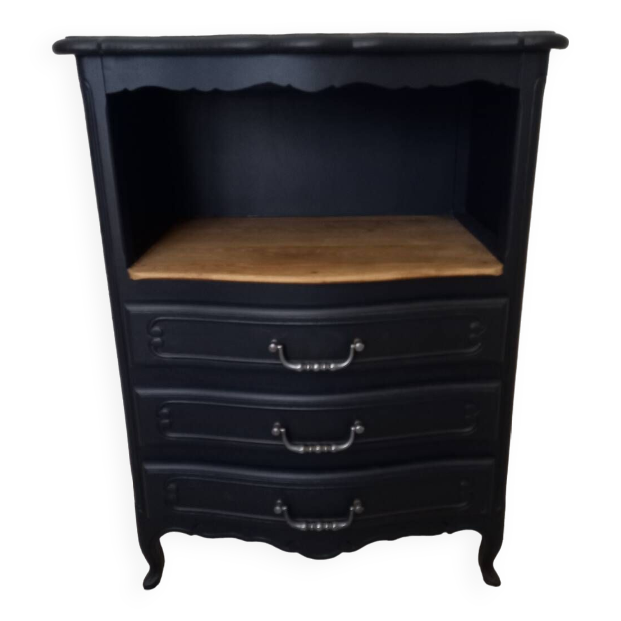 Chiffonnier en bois brut et peint en noir