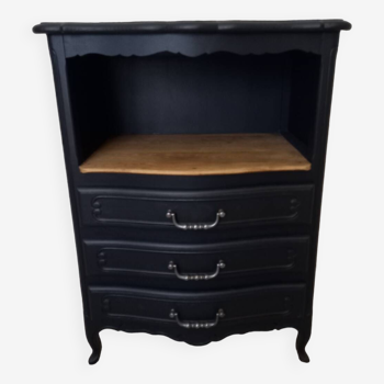 Chiffonnier en bois brut et peint en noir