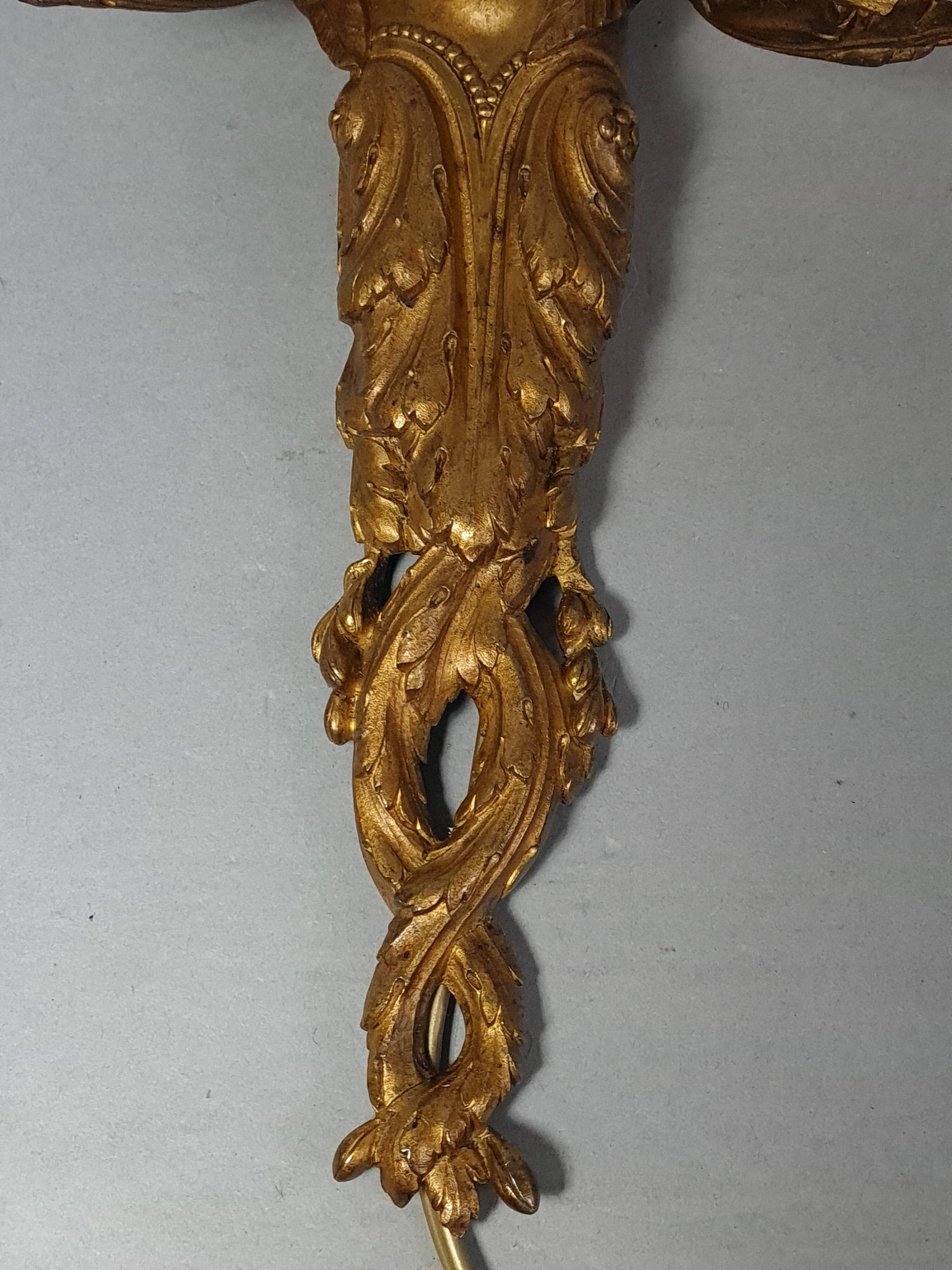 Paire anciennes appliques cariatides bronze doré, électrifiées 4 feux CS862