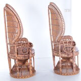 Set of two king sized emmanuelle pauw peacock chairs with side table
