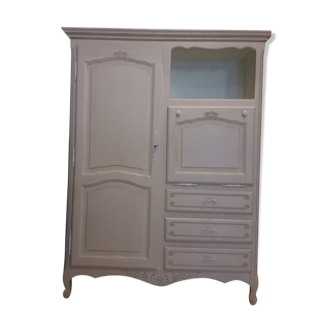 Armoire chêne massif patiné rose