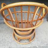 Fauteuil pivotant vintage en rotin