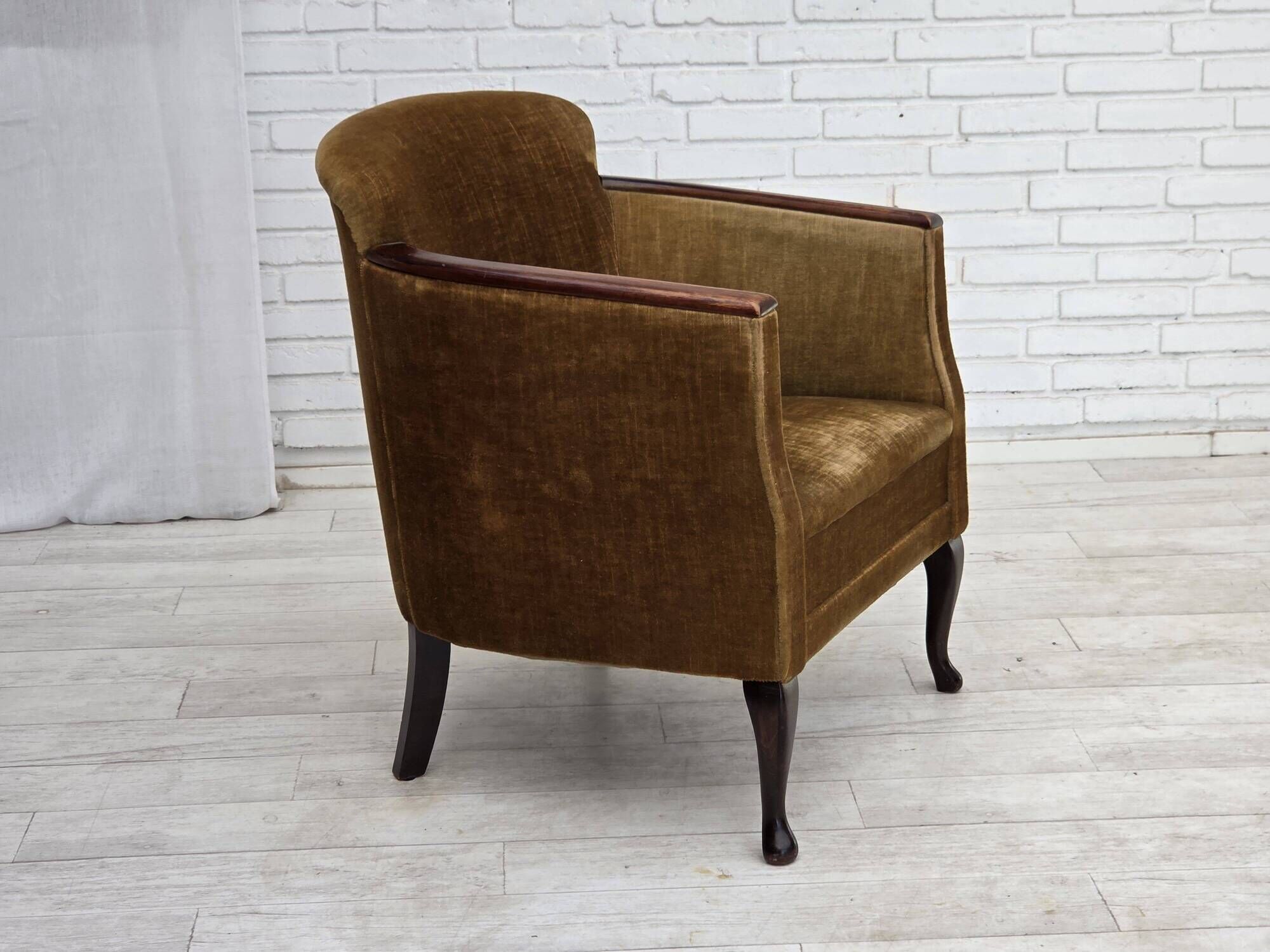 1960s, Danish armchair, furniture velour, ash wood.