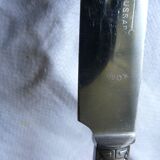 box of 12 stainless steel knives with bakelite handle and silver metal ferrule art decp