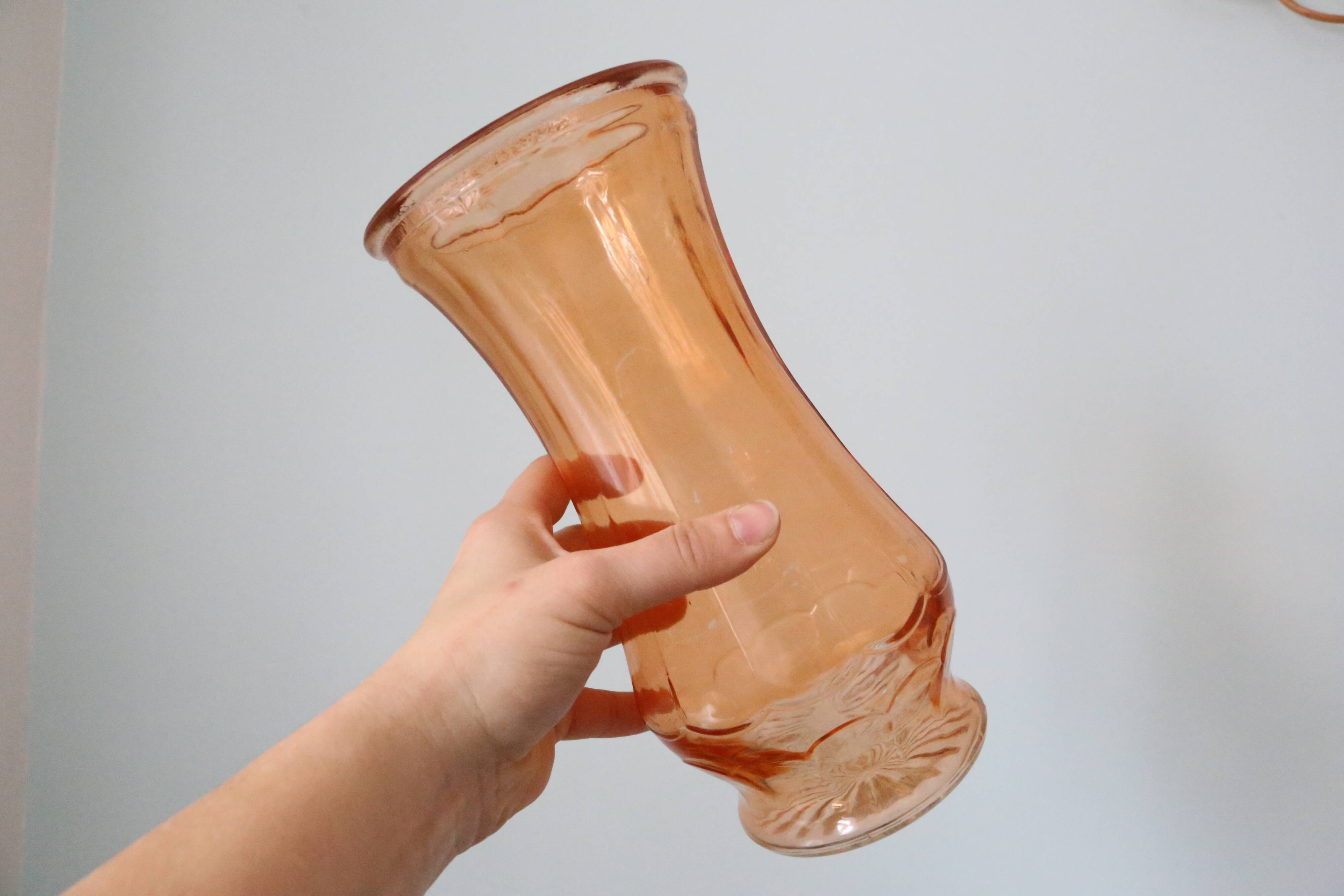 Large glass vase, apricot, French vintage, authentic