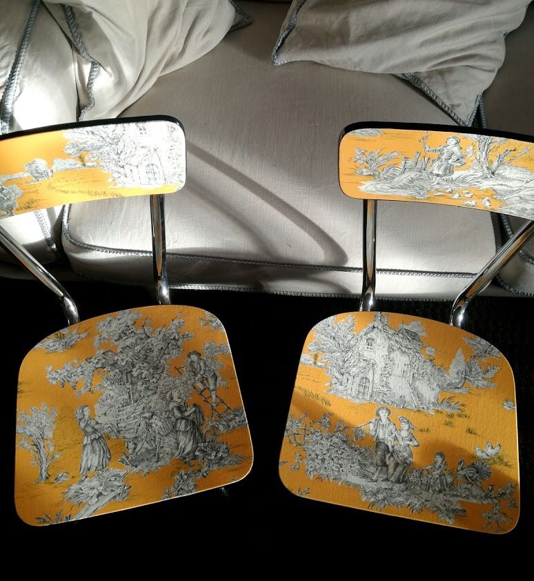Chair style formica revalued Yellow Jouy mustard canvas