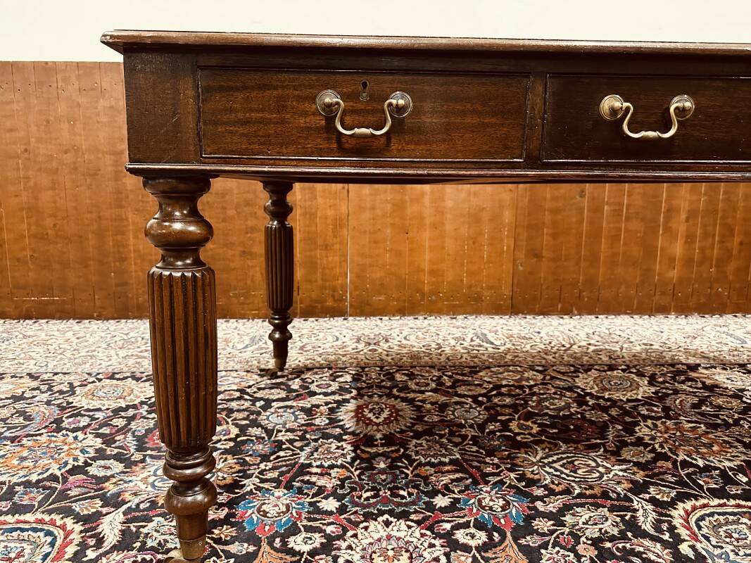 Old English Writing Desk with black leather top