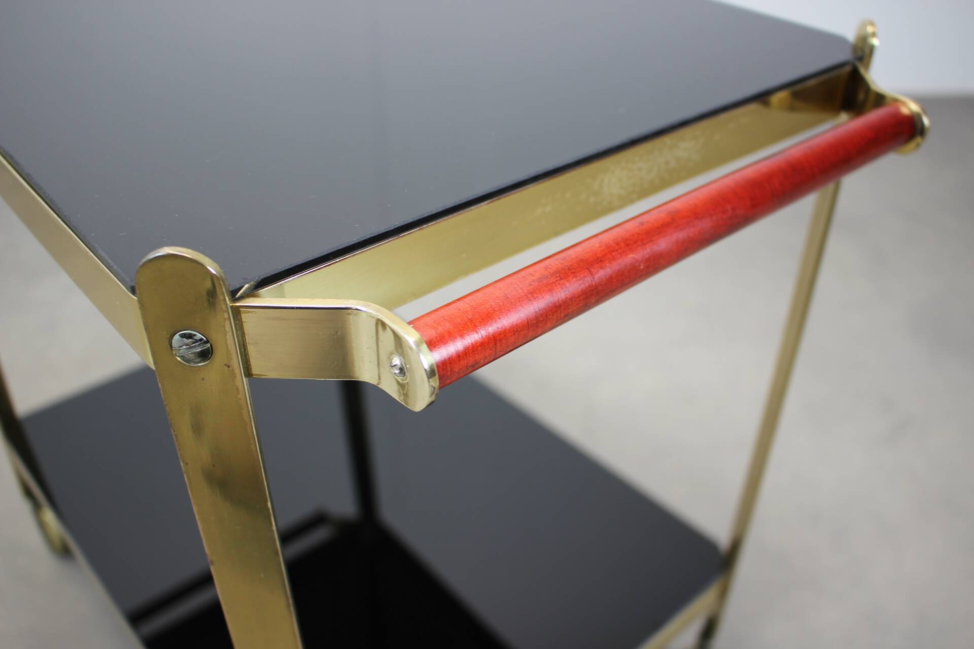 Brass service dessert set with black glass, Germany, 1970s