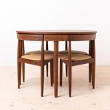 Ensemble de salle à manger en teck par Hans Olsen, 4 chaises, table ronde, style danois moderne, années 1950