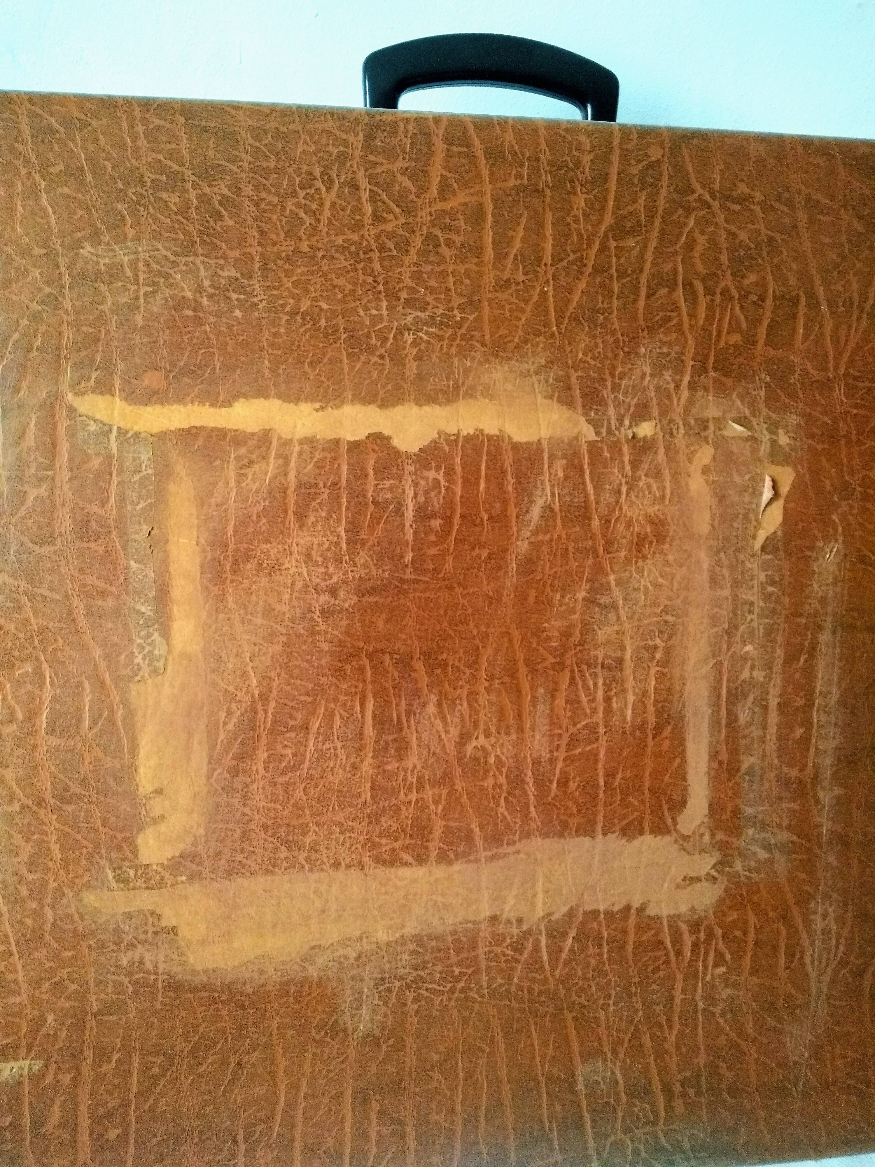 Large light brown cardboard suitcase and decorative vintage year 50 60 70 in very good condition