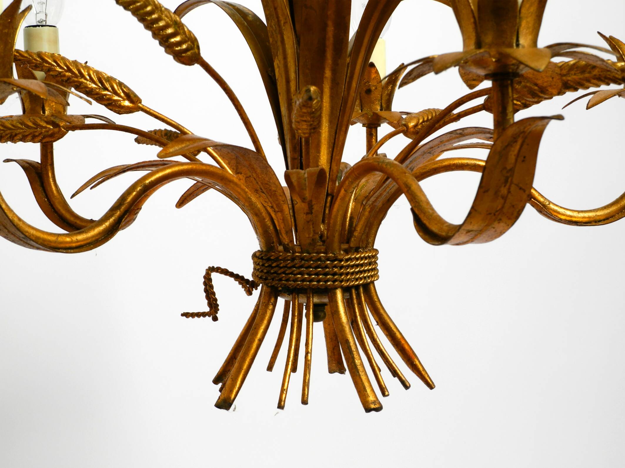 Beautiful 1970s gold-plated 5-arm tall metal chandelier by Hans Kögl