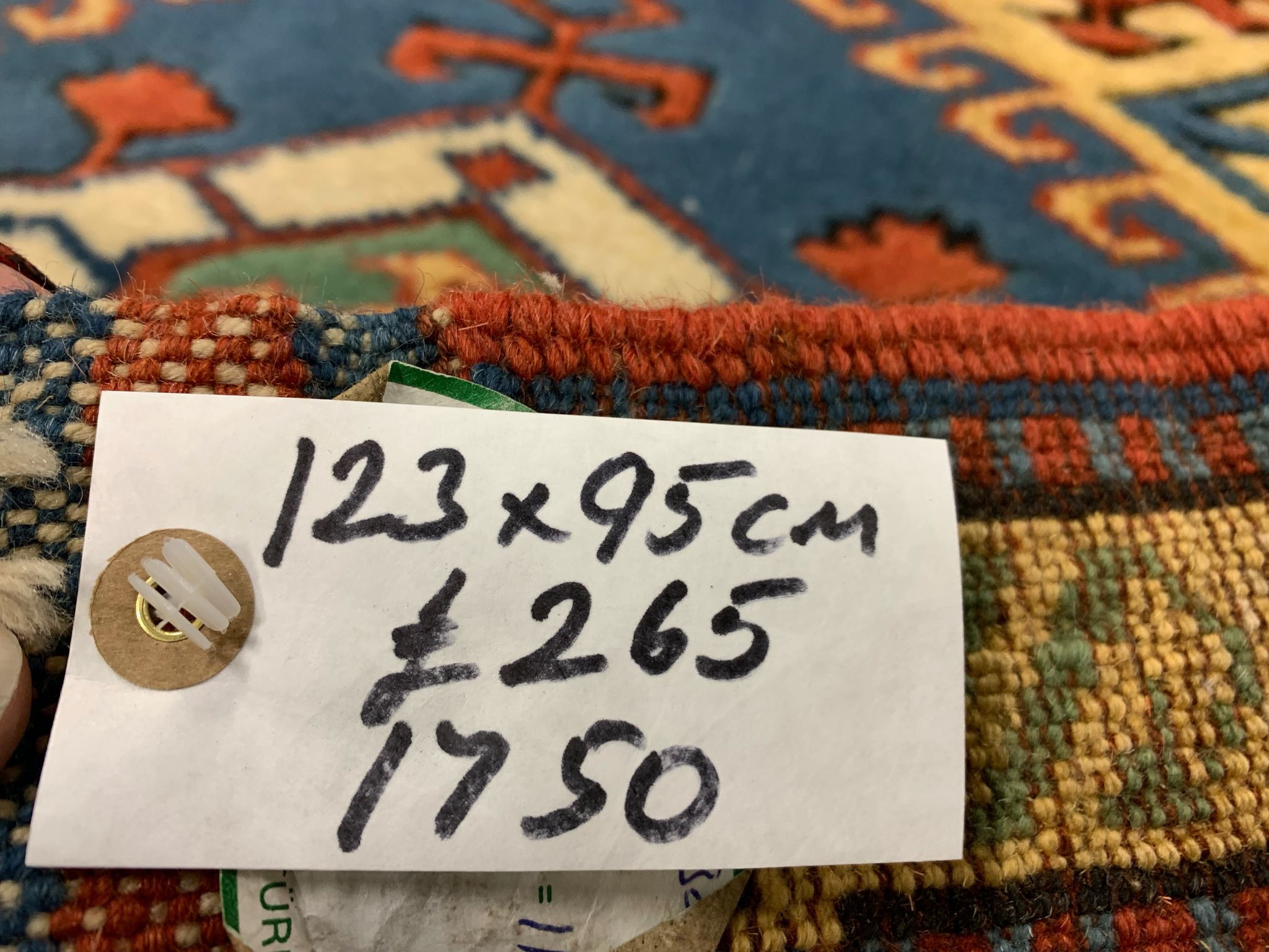 Old Turkish Kazak Rug Oriental 123x95 cm vintage tribal carpet, Red and Blue