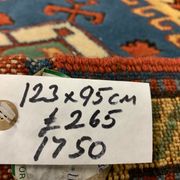 Old Turkish Kazak Rug Oriental 123x95 cm vintage tribal carpet, Red and Blue