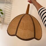 Wooden and rattan pendant light
