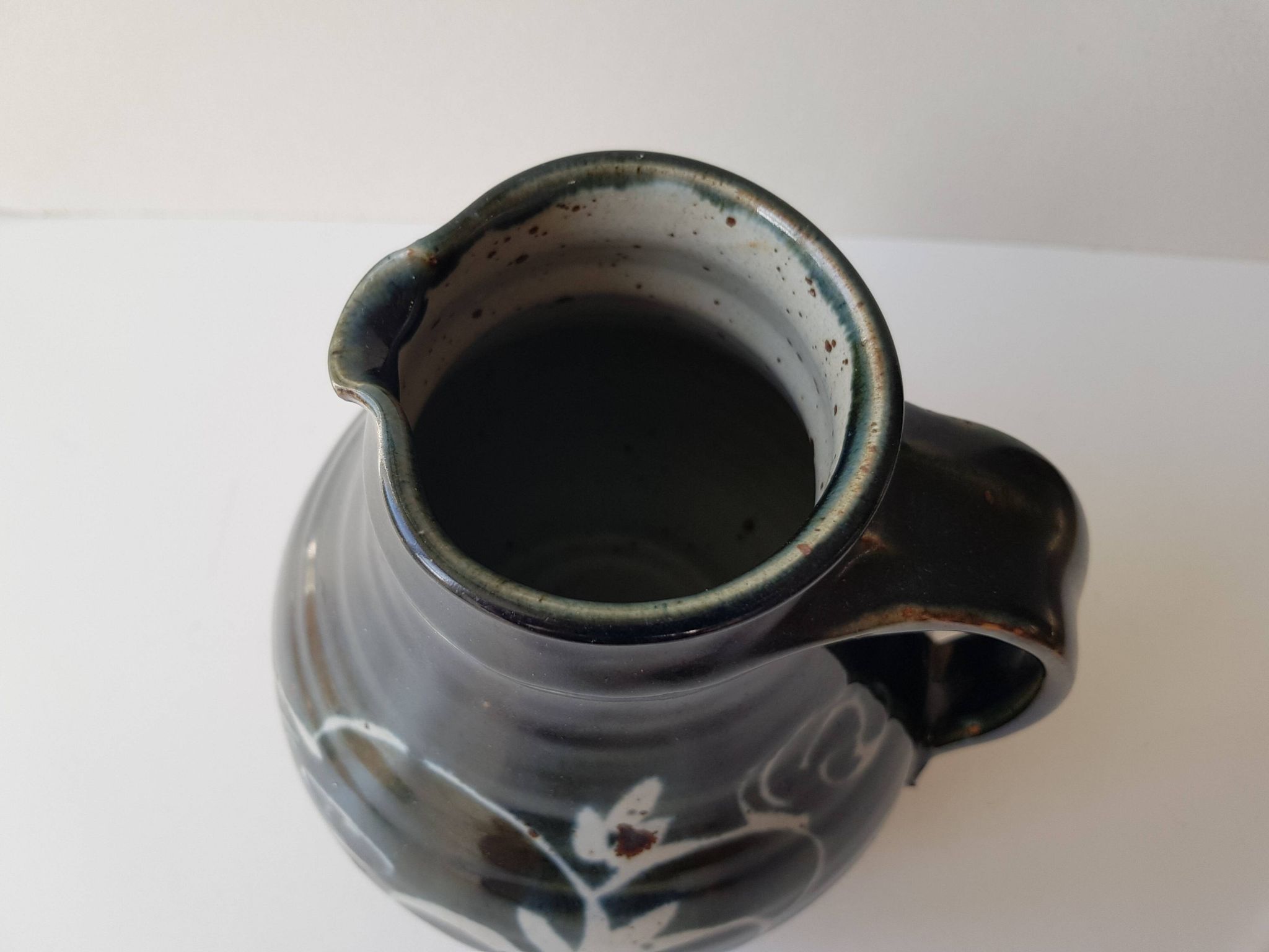 Glazed ceramic pitcher Signature identified signed Sceugau Coliutu