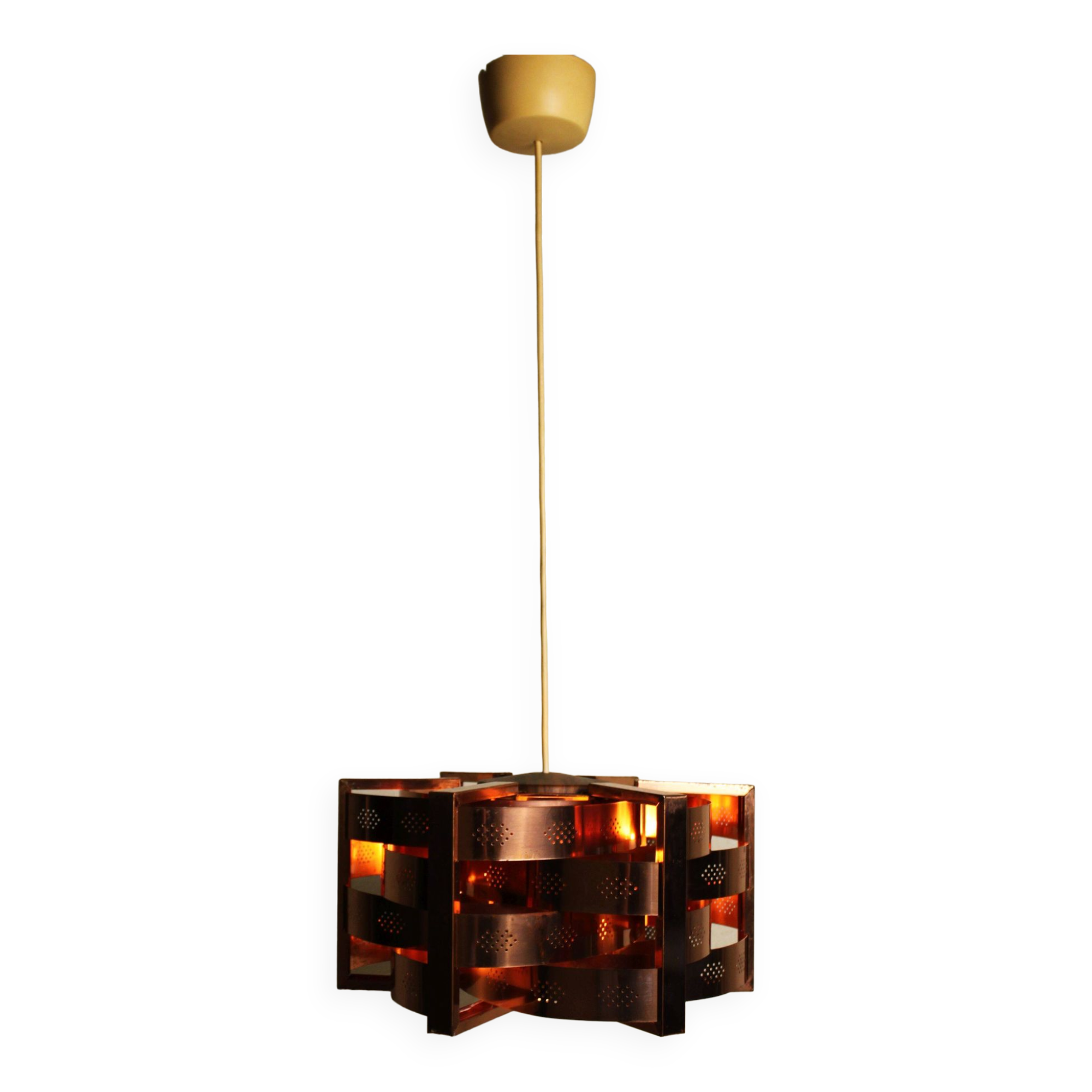 Copper pendant light by Werner Schou for Coronell Electro, Denmark, 1969.