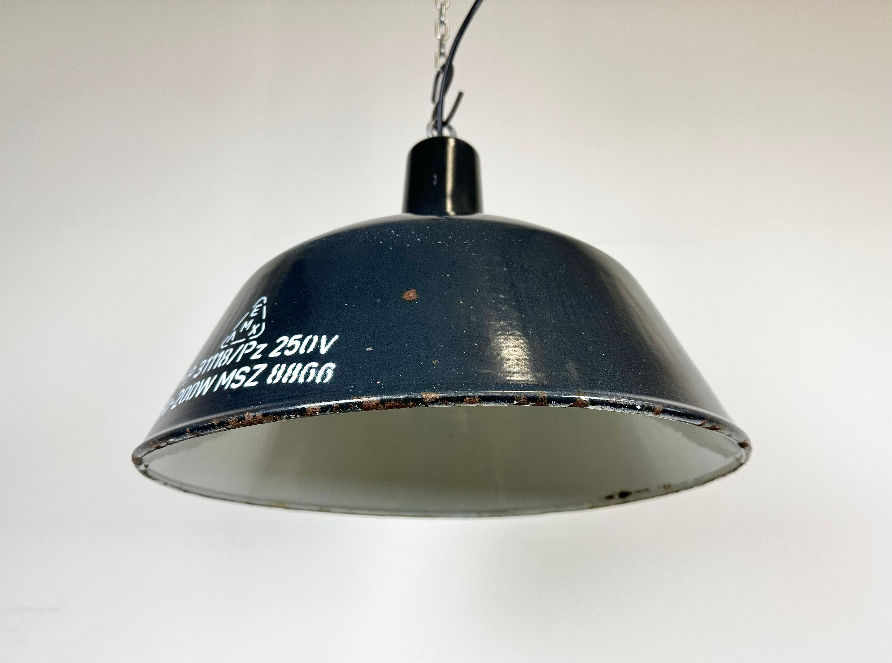 Industrial dark blue enamel pendant lamp from emax, 1960s