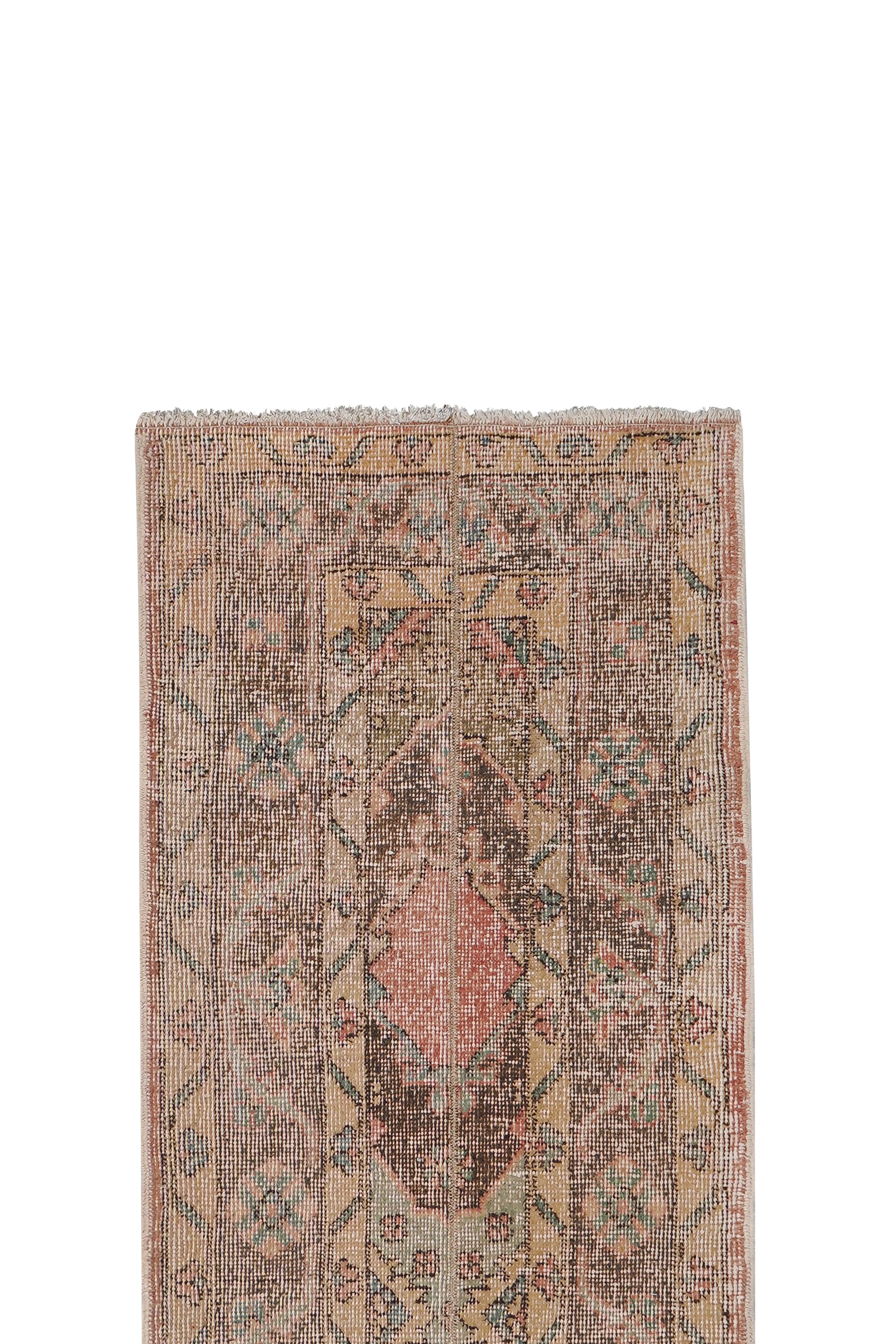 Vintage Turkish Oushak Rug Handwoven 55x733 cm