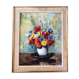 Huile sur toile nature morte au bouquet de fleurs