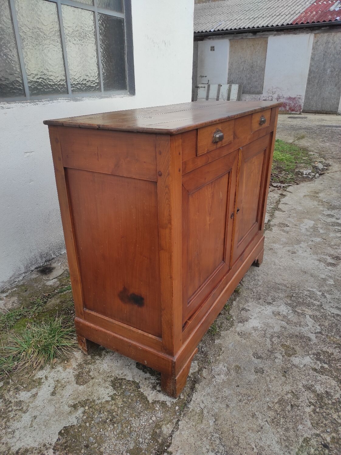 Old Parisian buffet in rustic oak 2 drawers 2 doors vintage country storage unit