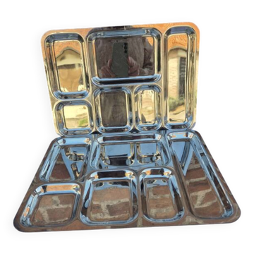 Pair of flat stainless steel serving trays