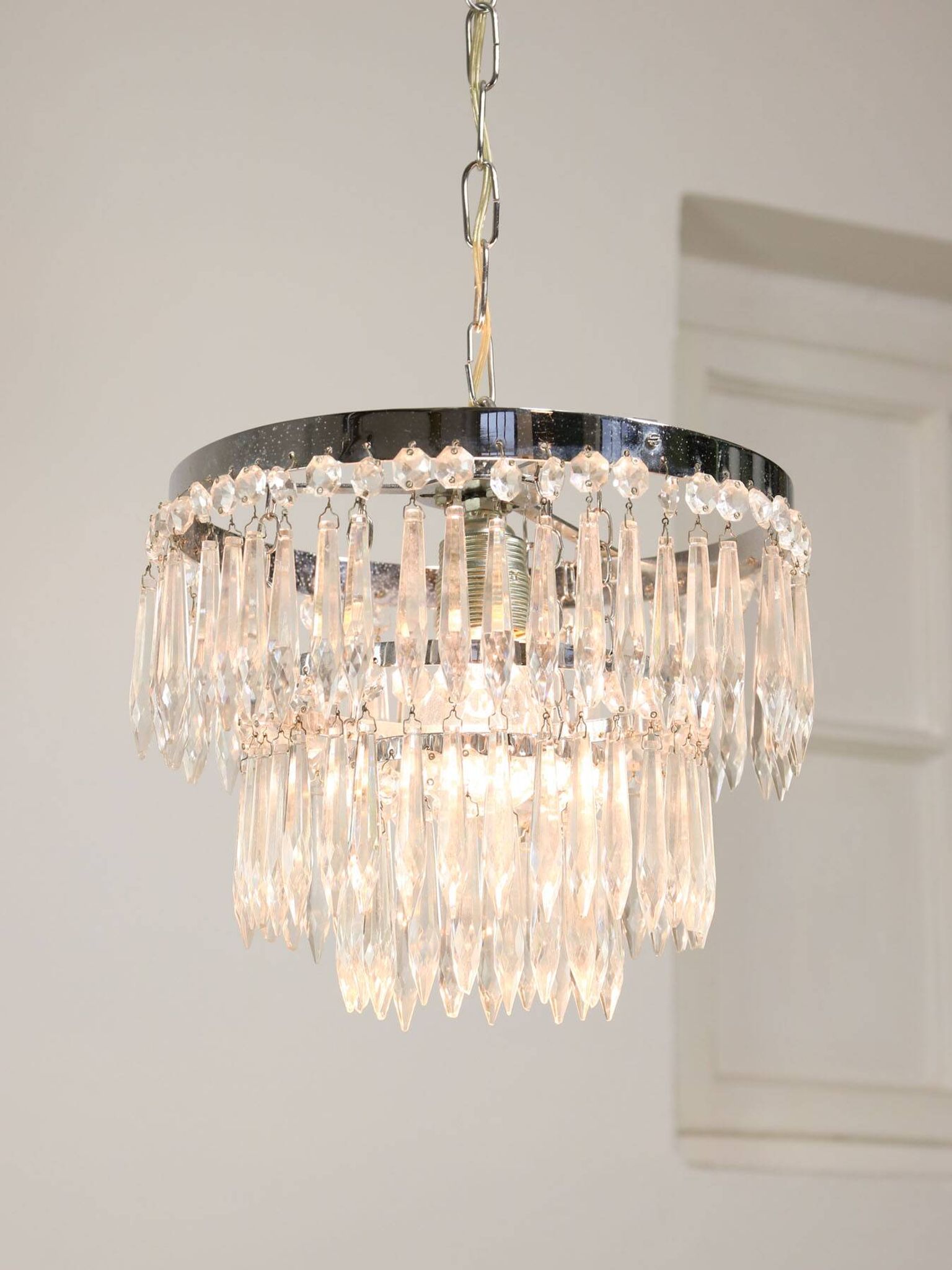 Vintage Italian Crystal & Chrome Chandelier, 1970s
