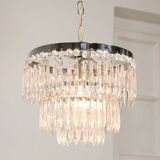 Vintage Italian Crystal & Chrome Chandelier, 1970s